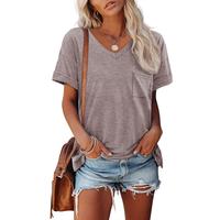 ATHMILE Womens Soft V Neck T-Shirt Loose Fit Casual Pocket Tee Breathable Short Sleeve Top Beach Daily Wear Springtok Essenti...