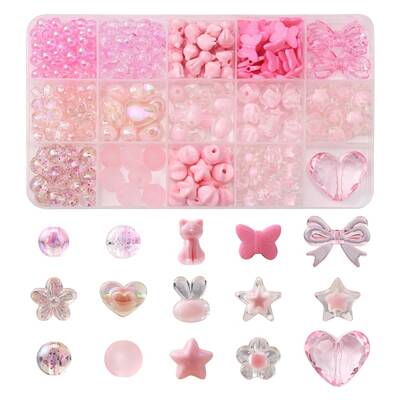 238Pcs 15 Style Transparent & Opaque Acrylic Beads