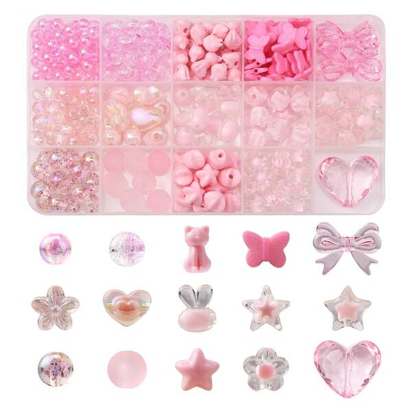 238Pcs 15 Style Transparent & Opaque Acrylic Beads