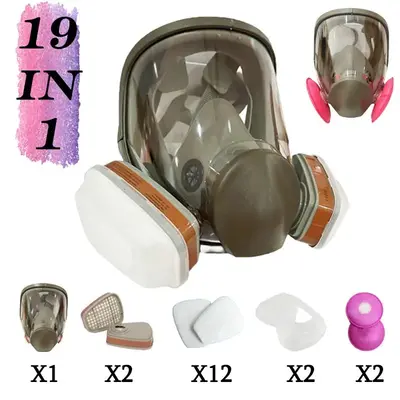 Reusable Full Face Mask with Filter Box, 1 Set 19-in-1 Anti-fog & Anti-poison Mask, Multipurpose Full Face Mask for Painting,...
