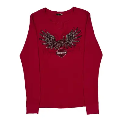 Harley Davidson Graphic Long Sleeve T-Shirt - XS Red Cotton