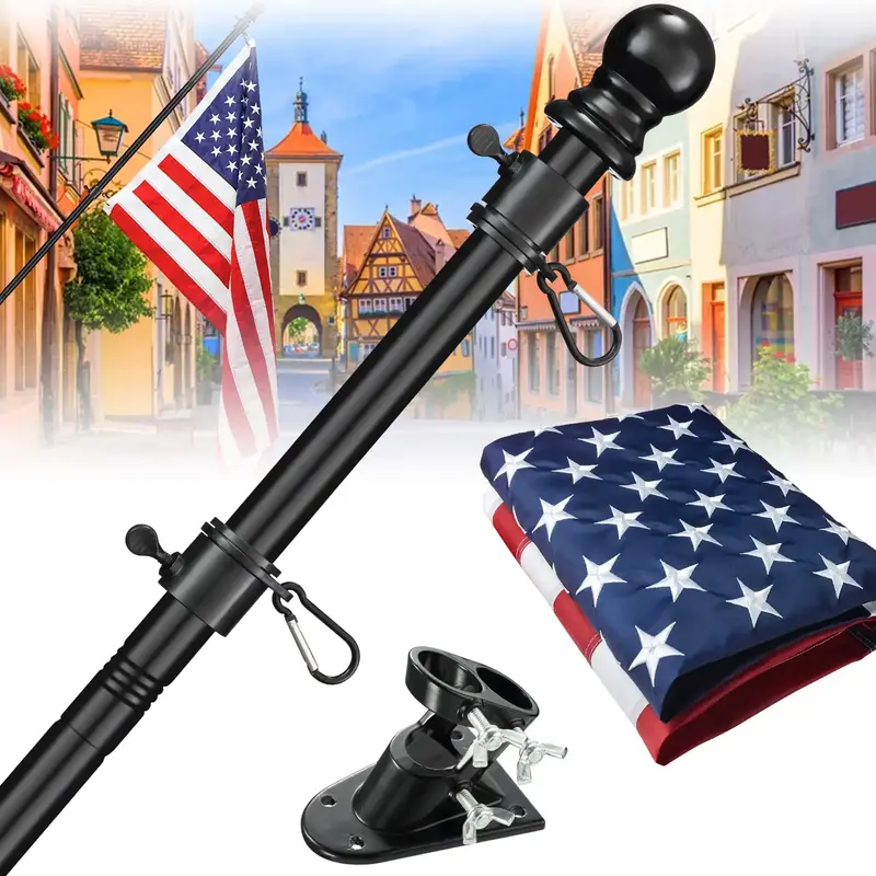 Barcetine Flag Pole Set with US Banners-kit Includes Heavy Duty Flagpole,Weather Resistant Embroidered Flag,Steel Bracket,for...