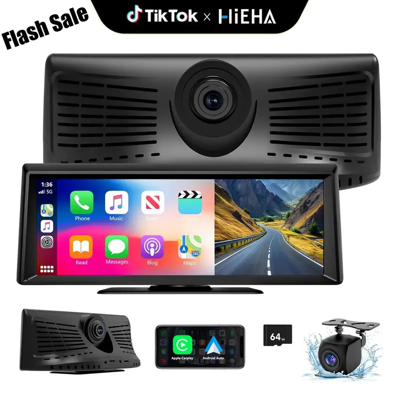 【HiEHA】2025's Dash Cam with Carplay: 8.14 Touchscreen, Wireless Carplay & Android Auto, 1080P Rear, 2K Front, GPS, Blue...