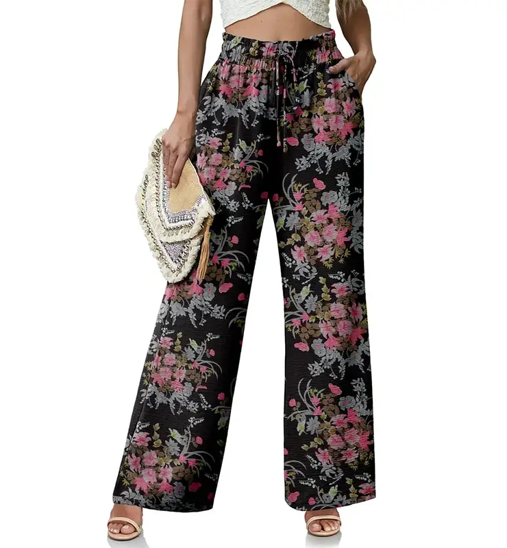 Lepunuo Wide Leg Pants for Women High Waisted Palazzo Pants Work Casual Flowy Tie Knot Trousers with Pockets Fabric Womenswea...