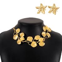 ChicMe Women's 2 Pieces Jewellery Set Metal Leaf Necklace and Flower Earrings Set