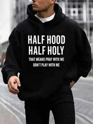 Unisex Men's Letter Print Drop Shoulder Hoodie, Fashion Regular Fit Drawstring Pocket Hooded Pullover, Boyfriend Gifts, Drip...