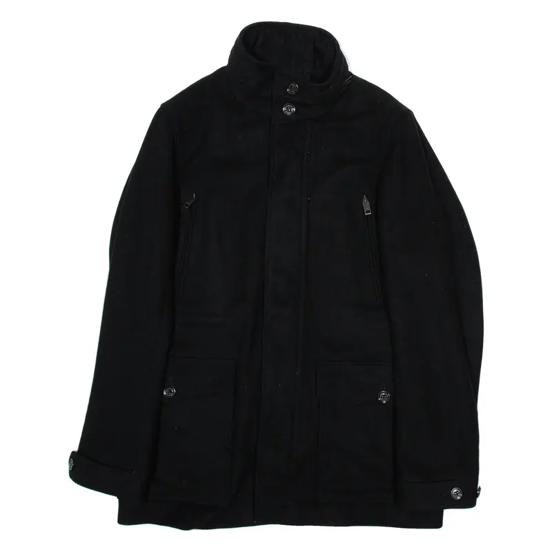 BURBERRY Mens Overcoat Coat Black Wool L