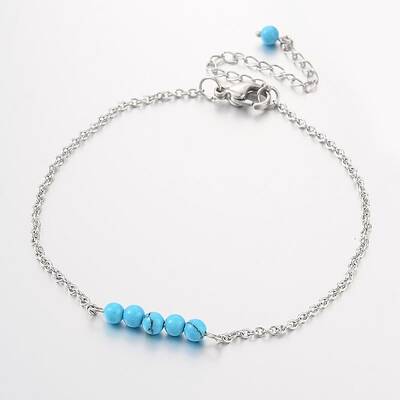 Round Synthetic Turquoise Beads Anklets