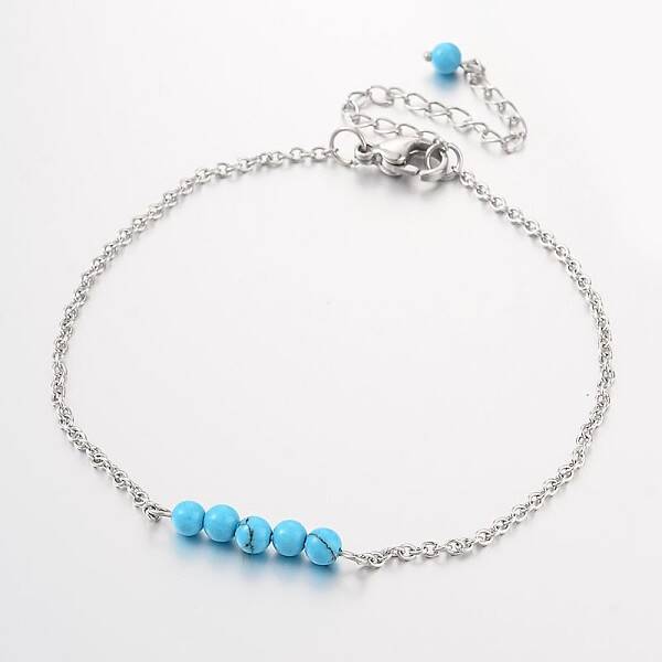 Round Synthetic Turquoise Beads Anklets
