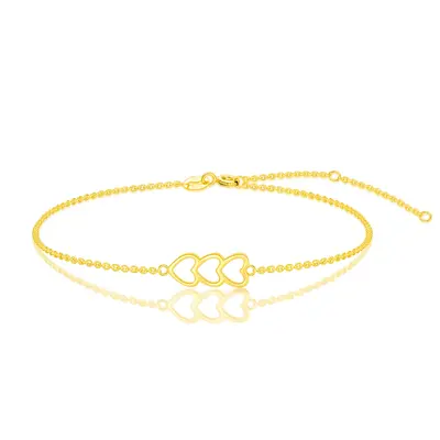 14K Gold Heart With Heart Charm Bracelet