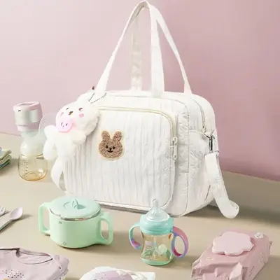 Cute Rabbit Pattern Diaper Bag, Fashionable Large Capacity Shoulder Bag for Baby Essentials, Baby Bottle Storage Bag, Travel ...