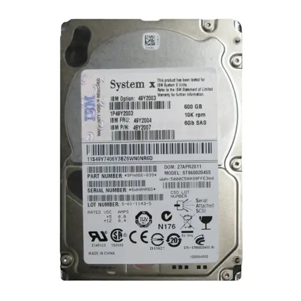 49Y2003 IBM 600GB 6Gb/s SAS 10000 2.5-inch 64MB Hard Drive