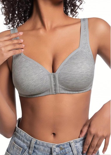 Modlily Sexy Babydoll Lingerie Chemises Grey Color V Neck Detail Bra - L