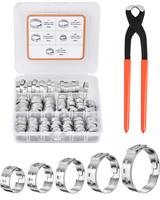 VIGRUE 304 Stainless Steel Single Ear Hose Clamps with Pincer, 105PCS 3/8'' to 1'' Stepless Hose Clamps with Pipe Clamp Tool,...