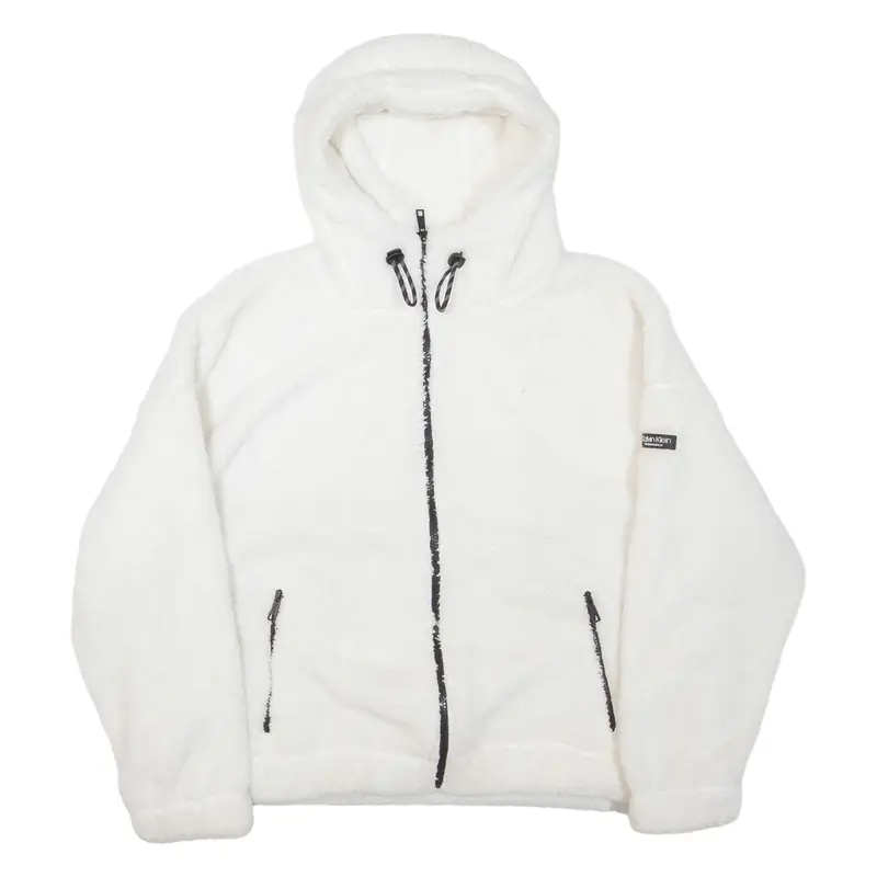 CALVIN KLEIN PERFORMANCE Womens Fleece Jacket White Hooded 2XL