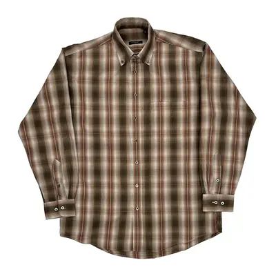 Burberry London Checked Flannel Shirt - Large Beige Cotton