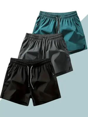 Men's Solid Color Drawstring Pocket Shorts, Summer Outfits 2024, Casual Elastic Waist Shorts for Summer, Breathable Men's Bot...