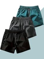 Men's Plain Solid Color Drawstring Pocket Shorts, Mens Clothing, Athleisure Casual Elastic Waist Pockets Shorts for Summer, B...