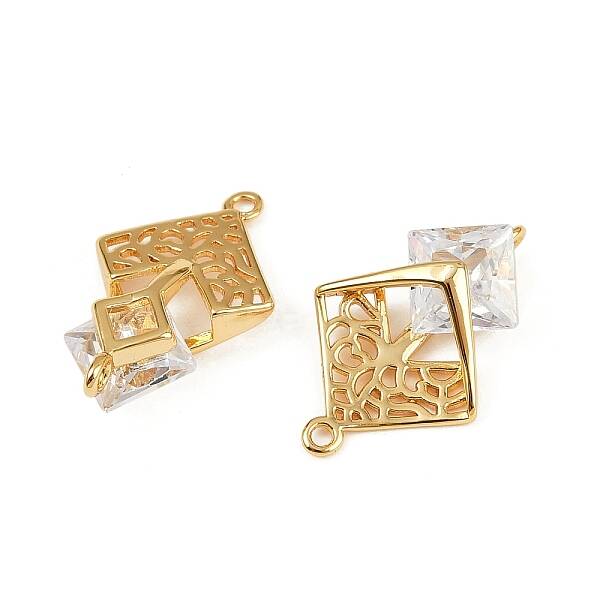 Brass Clear Cubic Zirconia Rhombus Tree of Life Connector Charms