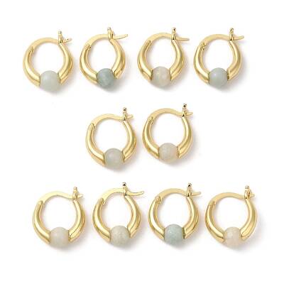 Natural Malaysia Jade Round Beaded Hoop Earrings
