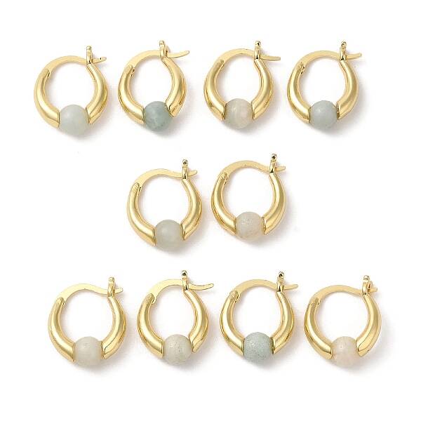 Natural Malaysia Jade Round Beaded Hoop Earrings