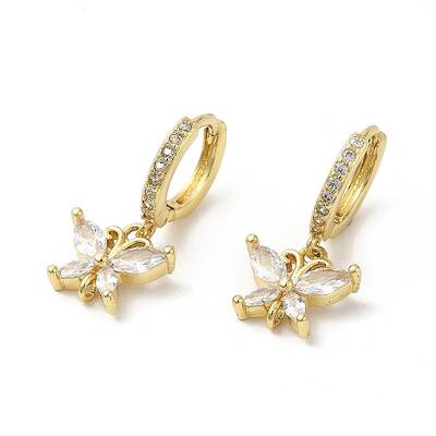 Rack Plating Brass Butterfly Dangle Stud Earrings with Cubic Zirconia