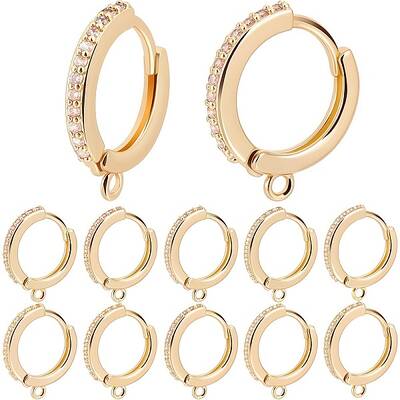 12Pcs Brass Micro Pave Clear Cubic Zirconia Hoop Earring Findings