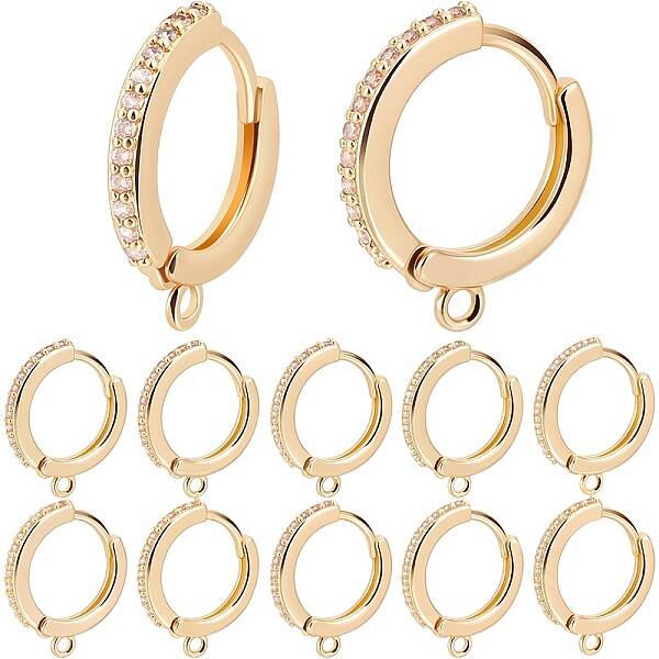 12Pcs Brass Micro Pave Clear Cubic Zirconia Hoop Earring Findings