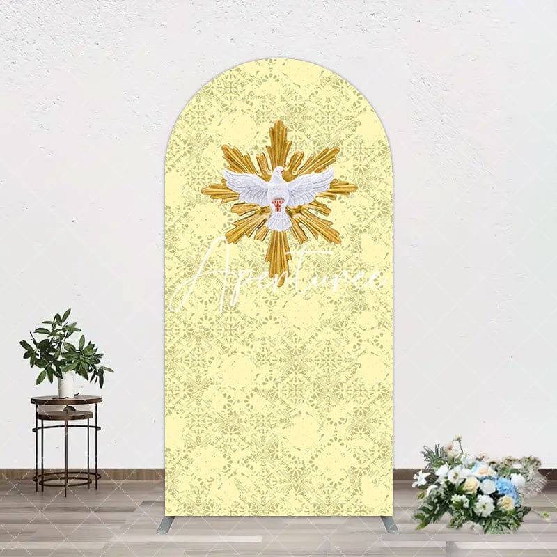 Aperturee Holy White Pigeon Gold Pastor Day Arch Backdrop, 1.6X4FT(0.5X1.2M), 38.18 USD, arch backdrop kit, YMGD9M30-A