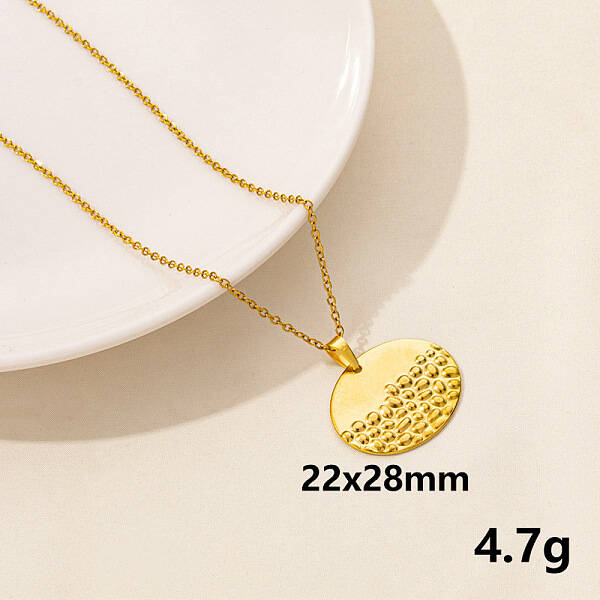 304 Stainless Steel Flat Round Pendant Necklace for Women