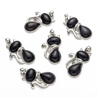 Synthetic Blue Goldstone Kitten Pendants