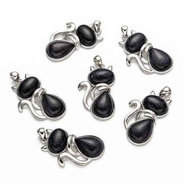 Synthetic Blue Goldstone Kitten Pendants