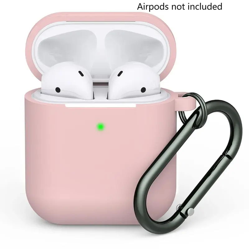 Solid Color Silicone Earphone Case with Carabiner, Anti-fall Earphone Protective Case with Visible LED Indicator Light Comp...