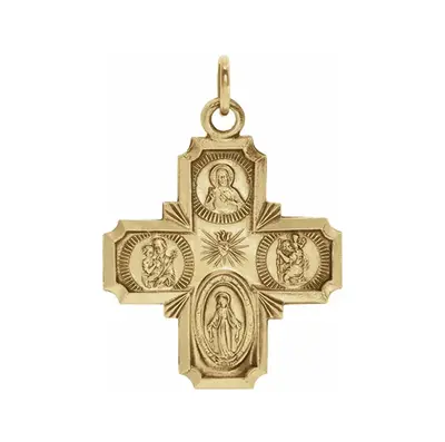 Sterling Silver with Yellow Gold Plated Religious Four 4 Way Medal Pendant Charm Badge Cross Pendant Charms 18mm