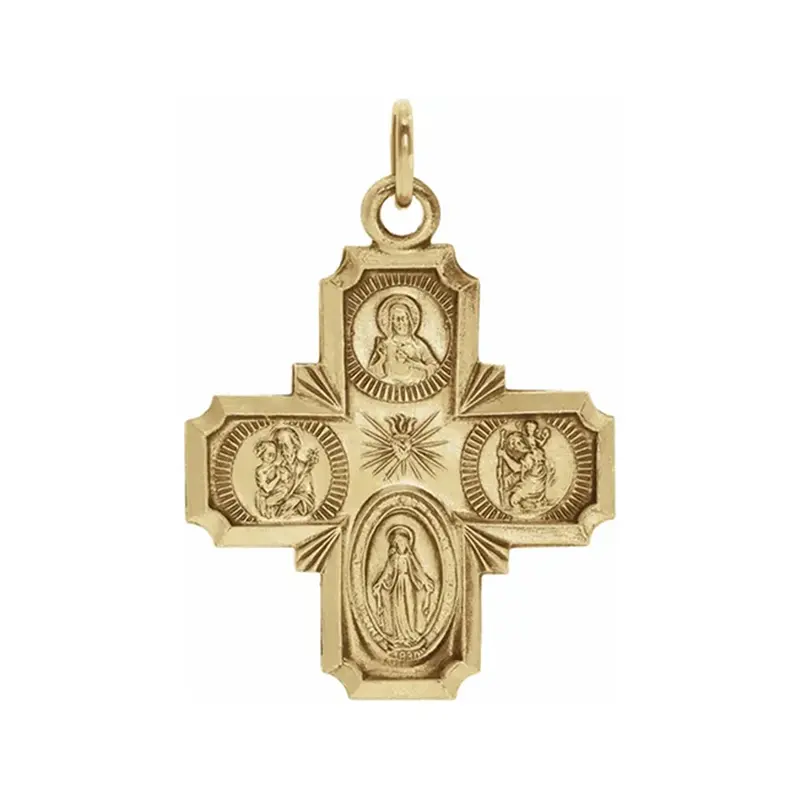 Sterling Silver with Yellow Gold Plated Religious Four 4 Way Medal Pendant Charm Badge Cross Pendant Charms 18mm