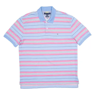 TOMMY HILFIGER Lux Pique Mens Polo Shirt Blue Striped L