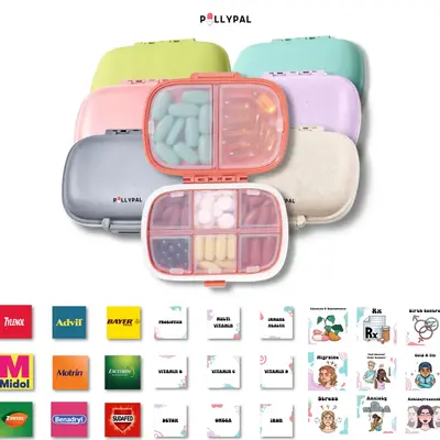PillyPal V2 4 Sticker Sheets 8 Compartments Portable Durable Pill Vitamins Supplements Probiotics Organizer Healthcare Contai...