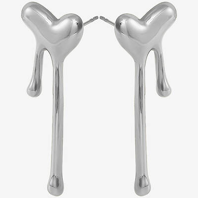 1 Pair Stylish Heart Tassel 304 Stainless Steel Stud Earrings for Women