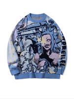 Men's Cartoon Print Round Neck Sweater Knitwear Tops, Loose Casual Long Sleeve Crew Neck Jumper for Spring & Fall, Fashion Me...
