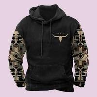 Men's Aztec Hoodie Western Cowboy Hooded Sweatshirt Warm Loose Casual Long Sleeve Drawstring with Pockets Menswear Animal Jea...