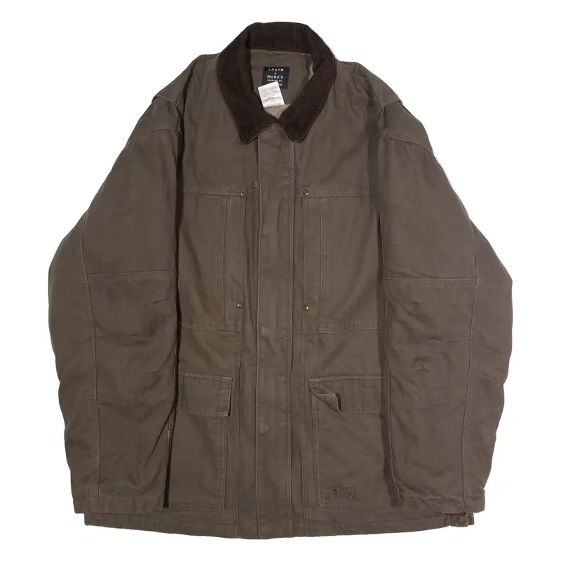 LAKIN MCKEY Sherpa Lined Mens Chore Coat Brown Canvas L