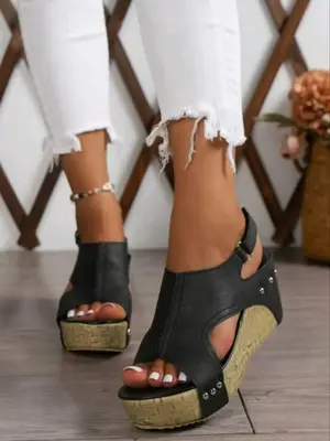 Women's Fashionable Solid Color Wedge Sandals, Casual Comfortable Platform Sandals for Summer, Lightweight Breathable Shoes f...