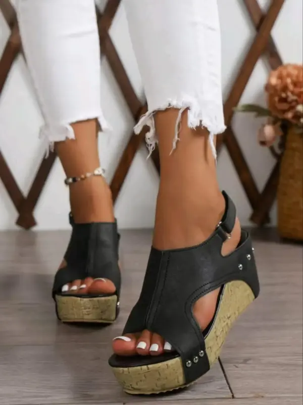 Women's Fashionable Solid Color Wedge Sandals, Casual Comfortable Platform Sandals for Summer, Lightweight Breathable Shoes f...