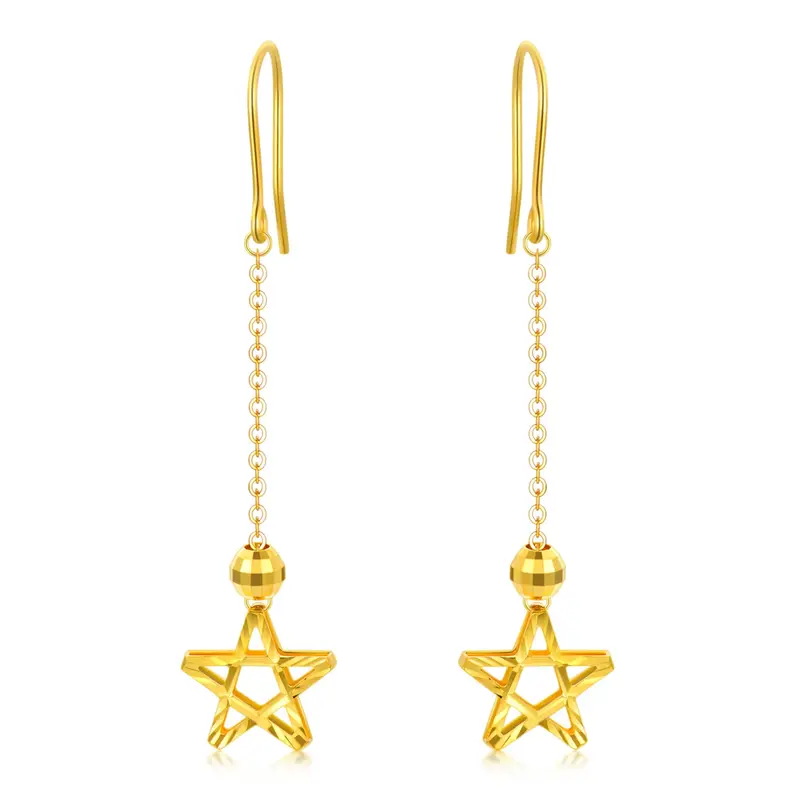 18K Gold Star Drop Earrings