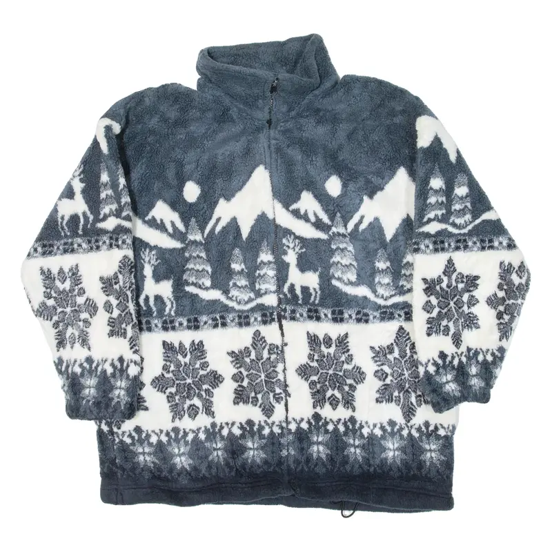 MAZMANIA Womens Fleece Jacket Blue Fair Isle M