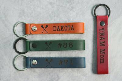 SLIM Lacrosse Personalized Keychain / Keyring / bag Tag / Name Tag - Leather Keychain