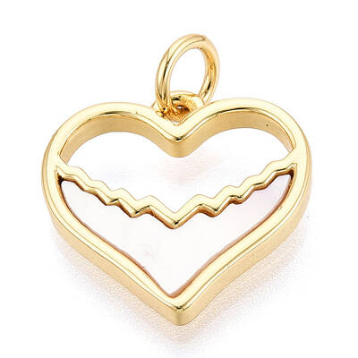 Brass Pave Natural Shell Heart Charms