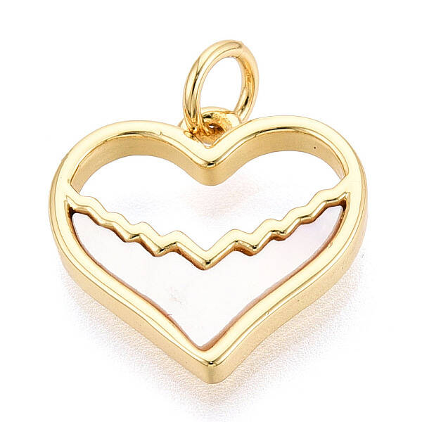 Brass Pave Natural Shell Heart Charms