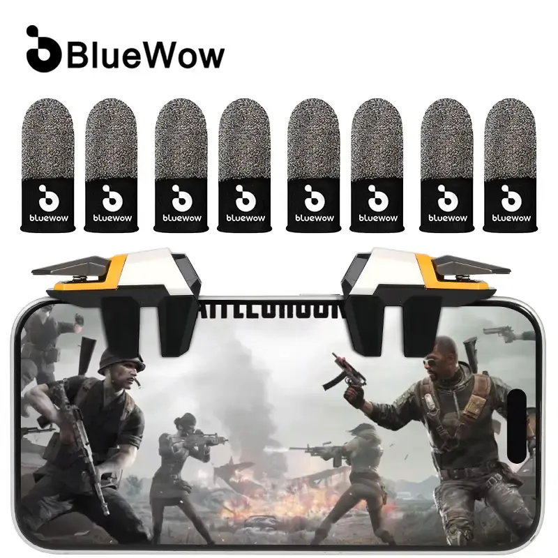 BlueWow Mobile Game Trigger, Mobile Game Controller 6 fingers for iPhone & Android,  Enhanced Grip & Stability, Instant Respo...