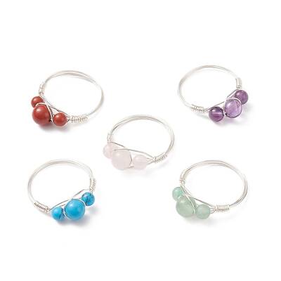 Natural & Synthetic Gemstone Round Beaded Finger Ring